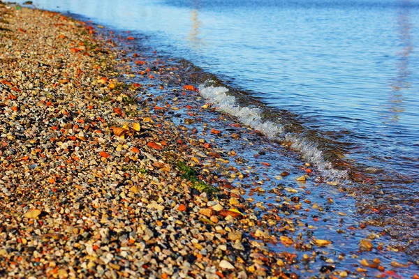 Beach pebbles and blue water — Stock Photo, Image