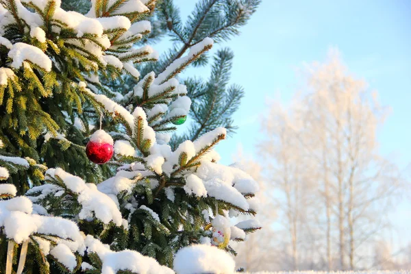 ツリー、雪、クリスマスのおもちゃ — ストック写真