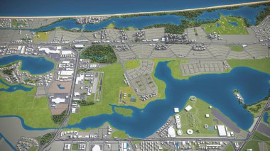 Barra da Tijuca - 3D city model aerial rendering clipart