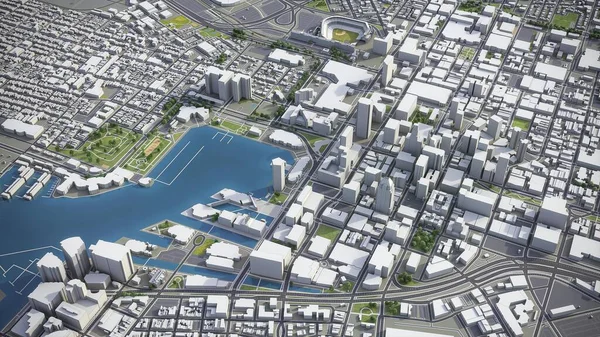 Baltimore - 3D city model aerial rendering