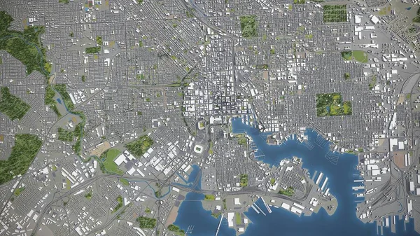 Baltimore - 3D city model aerial rendering