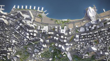 Hong Kong - 3D şehir modeli hava görüntüleme