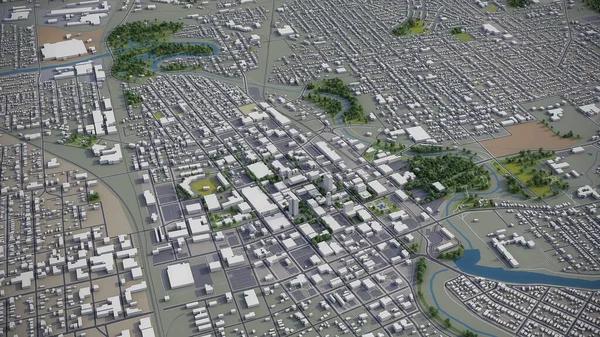 Firt Wayne City Model Aerial Rendering — Stock Photo, Image