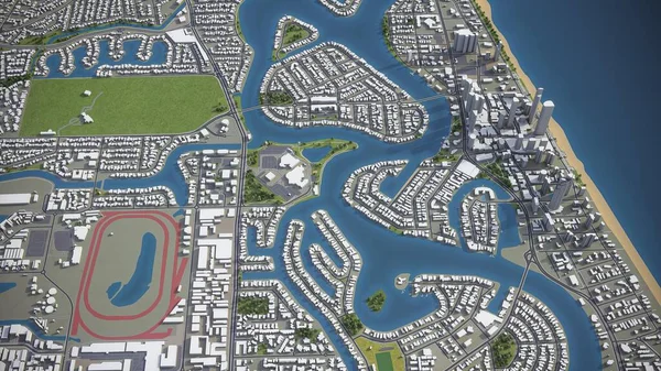 Gold Coast - 3D city model aerial rendering