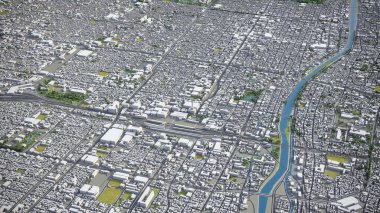 Kyoto - 3D şehir modeli hava görüntüleme