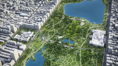 New York Central Park - 3D şehir modeli hava görüntüleme
