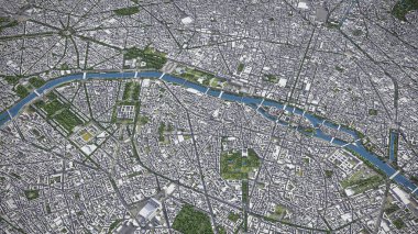 Paris - 3D şehir modeli hava görüntüleme