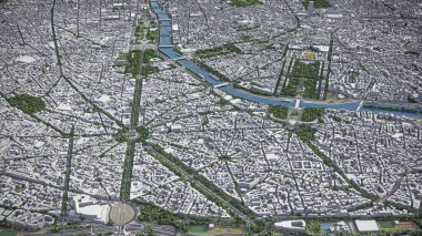 Paris - 3D şehir modeli hava görüntüleme
