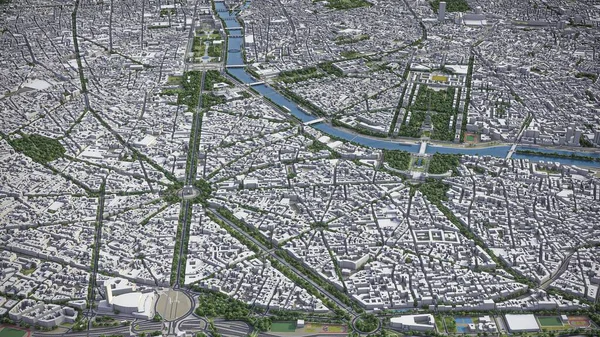 Paris - 3D şehir modeli hava görüntüleme
