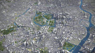 Tokyo - 3D şehir modeli hava görüntüleme