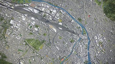 Zürih - 3D şehir modeli hava görüntüleme