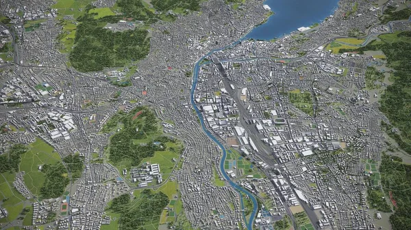 Zurich - 3D city model aerial rendering Stock Image