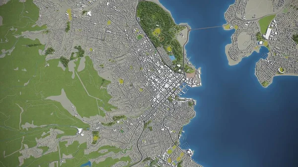 ホバート 3D都市モデル空撮レンダリング — ストック写真