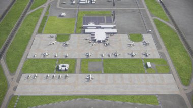 Antalya Airport - 3D model aerial rendering clipart
