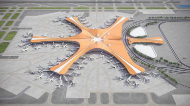 Pekin Daxing Uluslararası Havalimanı - 3D model hava görüntüleme
