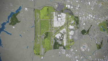 Charlotte Douglas International Airport - 3D model aerial rendering clipart