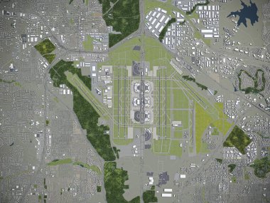 Dallas - Fort Worth International Airport - 3D model aerial rendering clipart