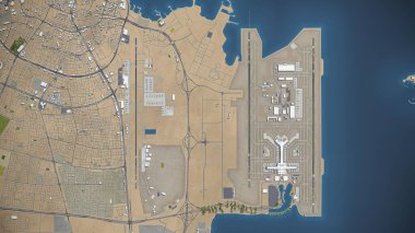 Doha Hamad International Airport - 3D model aerial rendering clipart