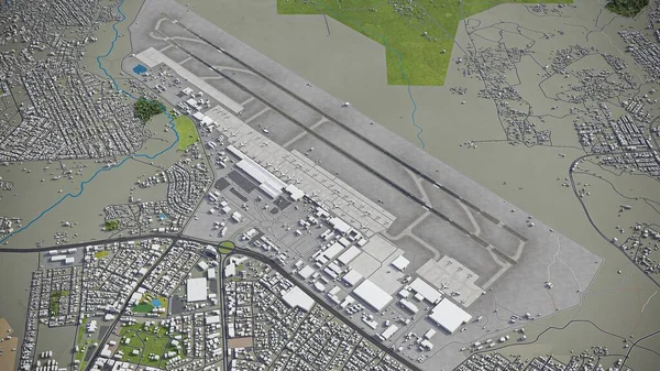 亚的斯亚贝巴布尔机场 3D模型空中渲染 — 图库照片