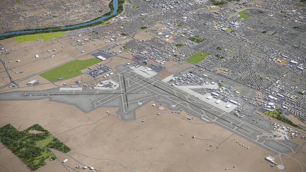 Albuquerque International Sunport 3D模型空中渲染 — 图库照片