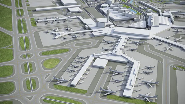 Aeropuerto Amsterdam Schiphol Renderizado Aéreo Modelo — Foto de Stock