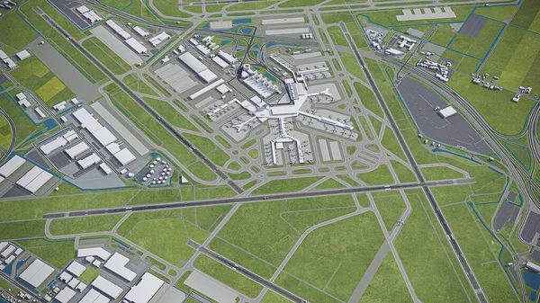 阿姆斯特丹史基浦机场3D模型空中渲染 — 图库照片