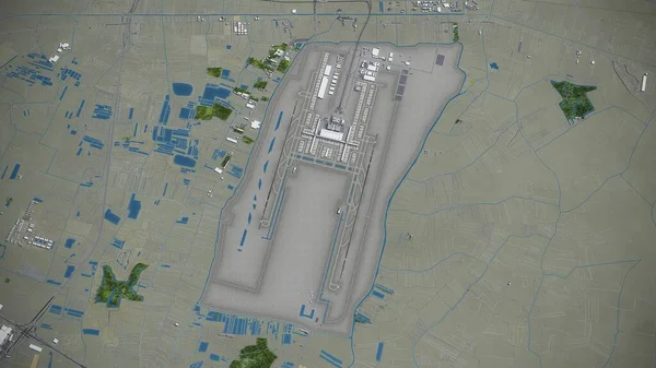 曼谷苏沃纳巴机场 3D模型空中渲染 — 图库照片