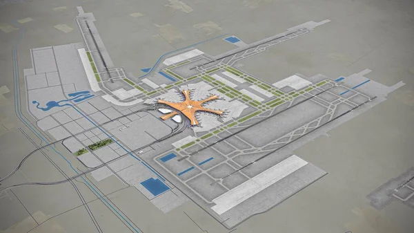 Beijing Daxing International Airport - 3D model aerial rendering