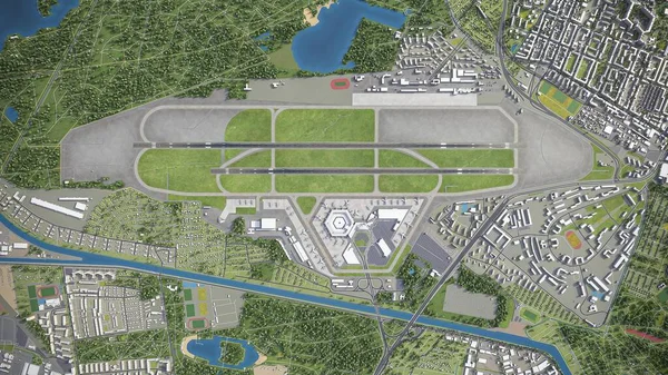 柏林泰格尔机场3D模型空中渲染 — 图库照片
