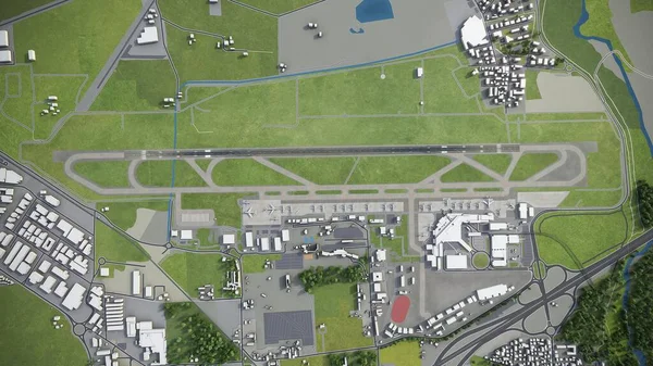 博洛尼亚机场3D模型空中渲染 — 图库照片