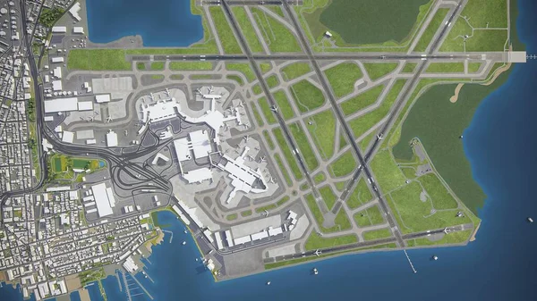 Boston Logan International Airport Модель Воздушного Рендеринга — стоковое фото