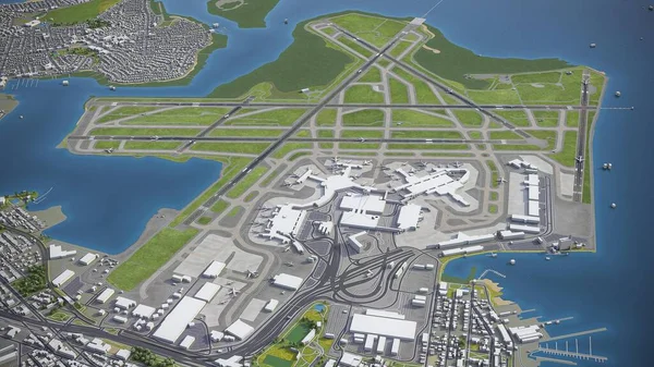 Boston Logan Uluslararası Havalimanı - 3D model hava görüntüleme