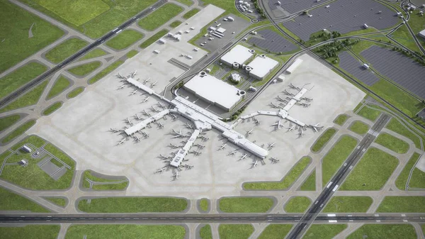 Bandar Udara Internasional Charlotte Douglas Model Rendering Udara — Stok Foto