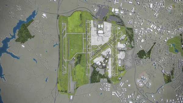 夏洛特道格拉斯国际机场3D模型空中渲染 — 图库照片