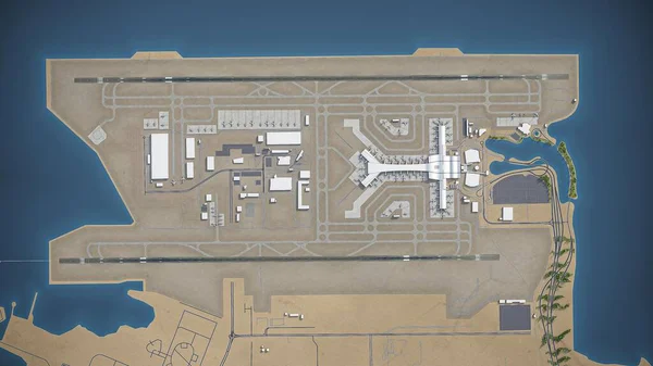 Doha Hamad International Airport - 3D model aerial rendering