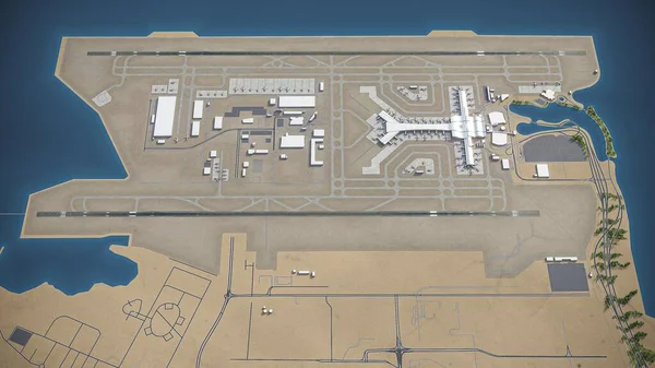 Doha Hamad International Airport - 3D model aerial rendering