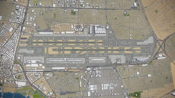 迪拜国际机场 3D模型空中渲染 — 图库照片