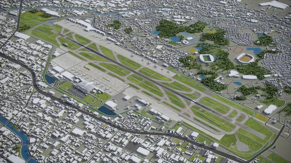福冈机场3D模型空中渲染 — 图库照片
