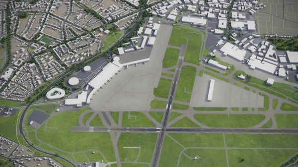 汉堡机场 3D模型空中渲染 — 图库照片
