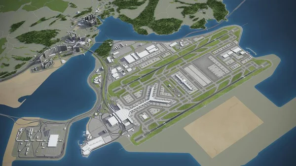 香港国际机场3D模型航空渲染 — 图库照片