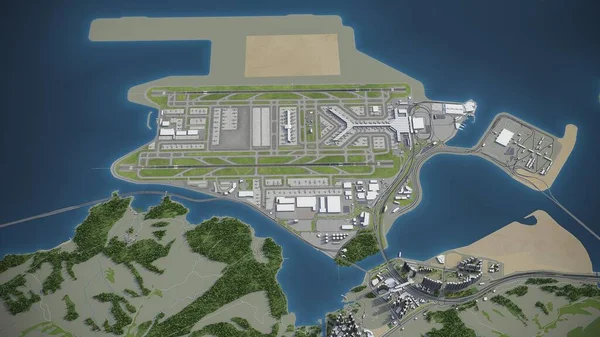 香港国际机场3D模型航空渲染 — 图库照片