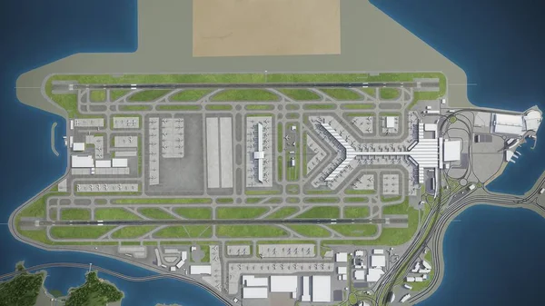 香港国际机场3D模型航空渲染 — 图库照片