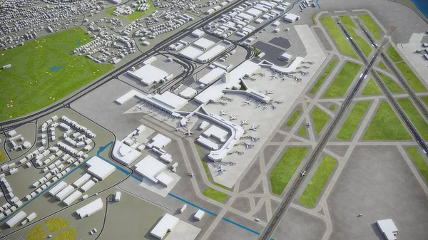 檀香山机场3D模型空中渲染 — 图库照片