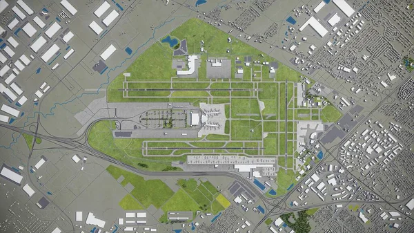 印第安纳波利斯国际机场3D模型空中渲染 — 图库照片