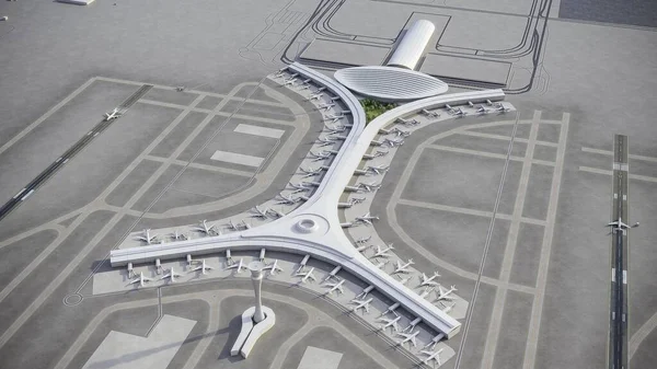 Jeddah King Abdulaziz Nemzetközi Repülőtér Modell Légi Renderelés — Stock Fotó