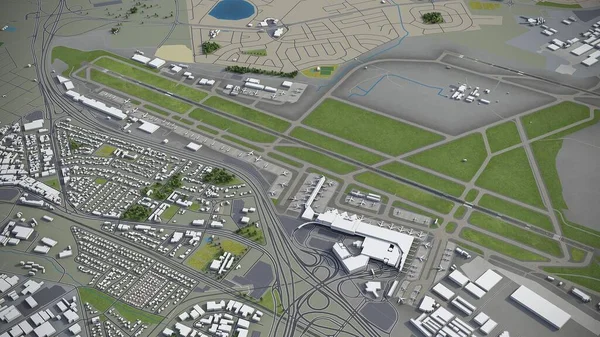 Tambo国际机场 3D模型空中渲染 — 图库照片
