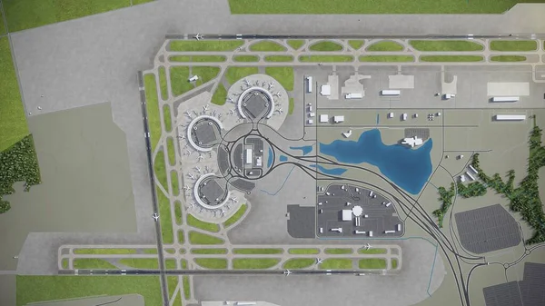 Kansas City International Airport - 3D model aerial rendering