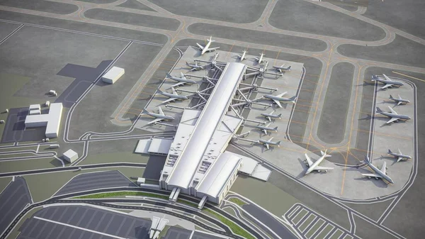 Larnaca Nemzetközi Repülőtér Modell Légi Renderelés — Stock Fotó
