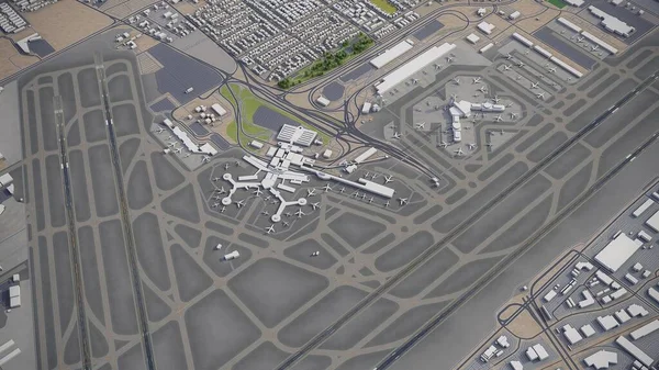 Minneapolis Saint Paul International Airport Model Aerial Rendering — Stock Photo, Image