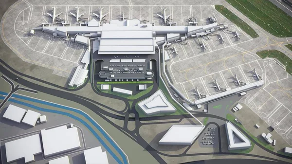 Aeropuerto Londres Heathrow Renderizado Aéreo Modelo — Foto de Stock